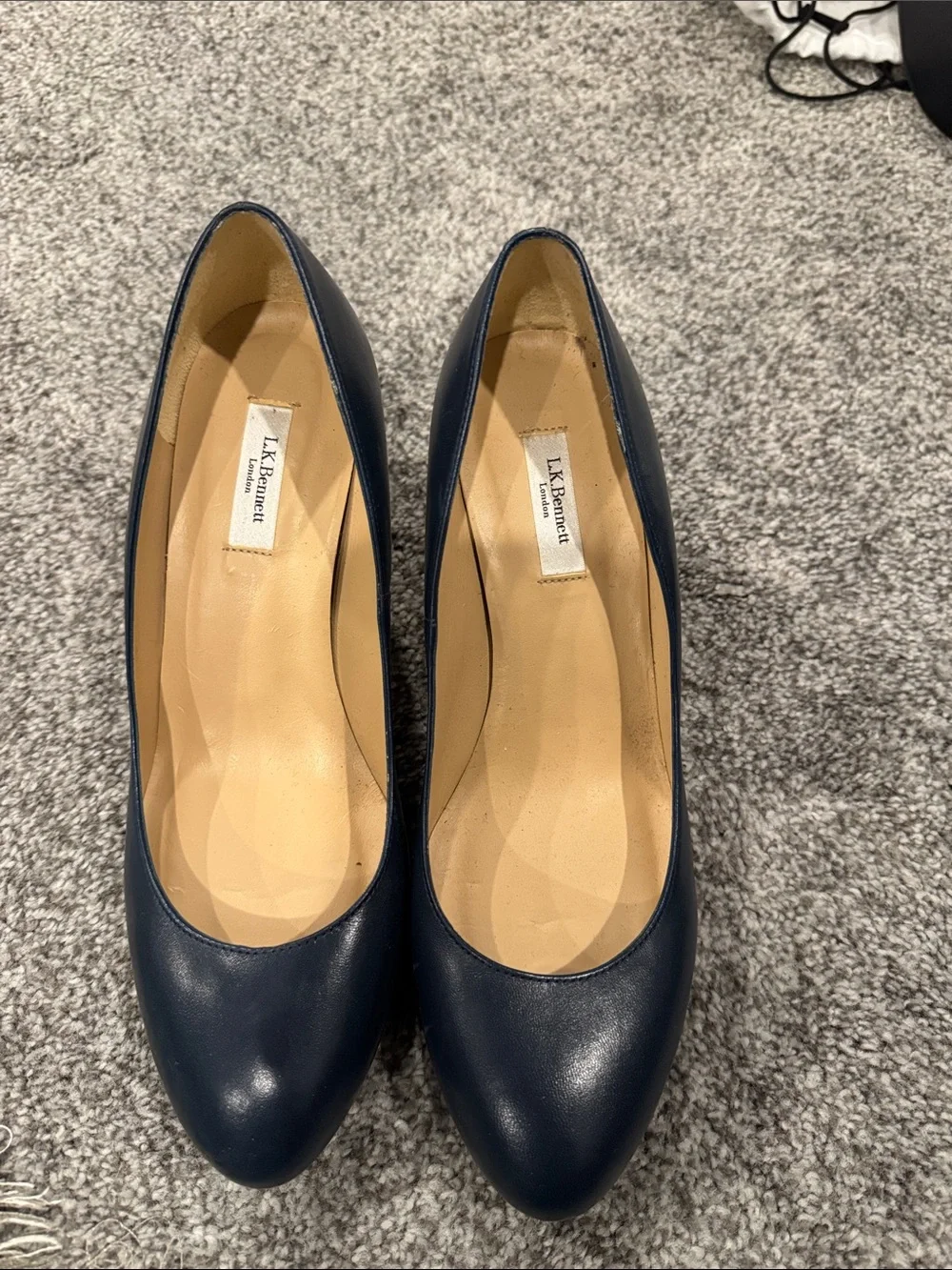 LK Bennett Navy Round-Toe Leather Pumps